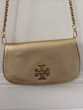Tory Burch Metallic Gold Leather Crossbody with Chain Strap